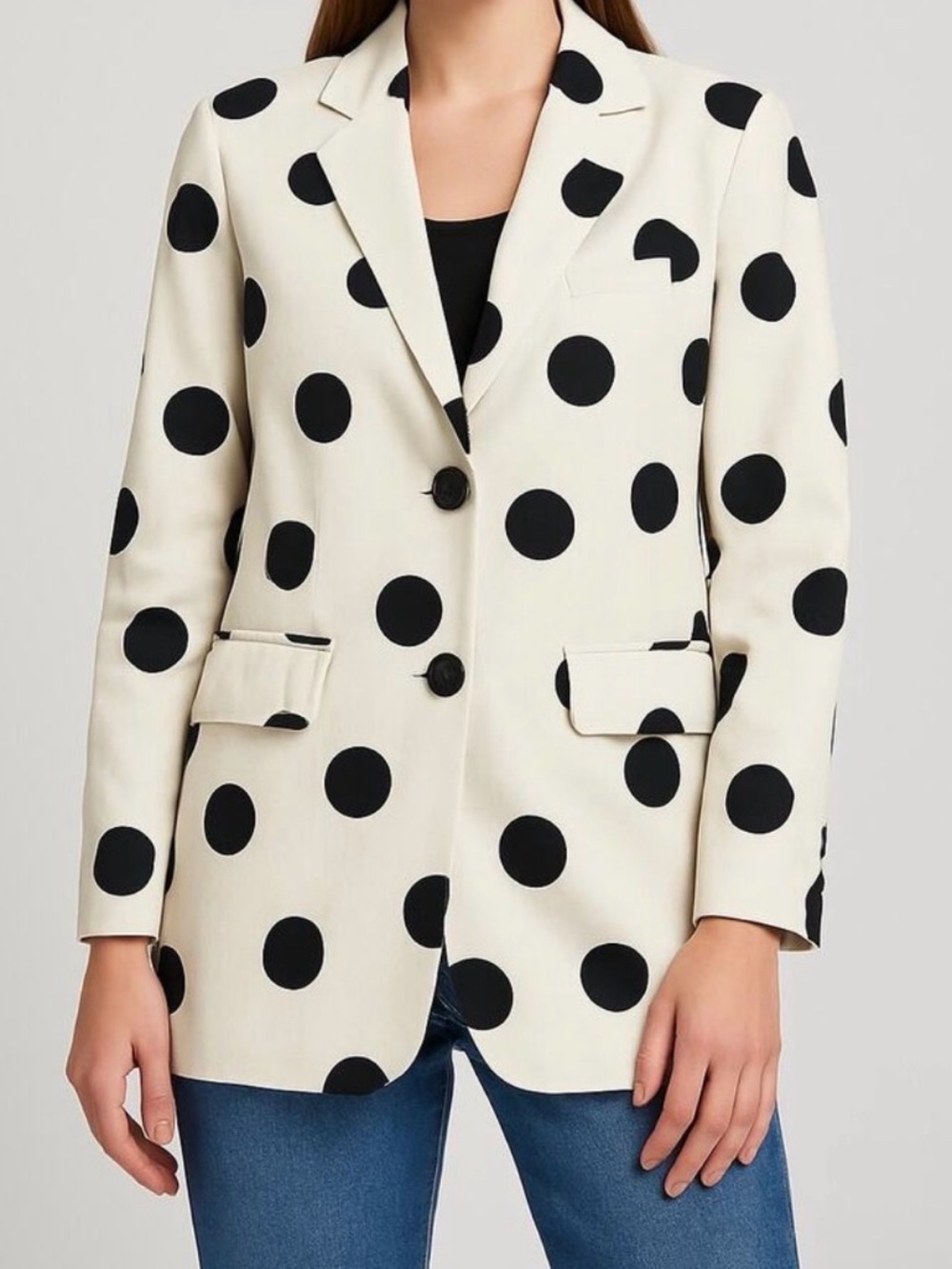 English Factory Cream Blazer with Black Polka Dots
